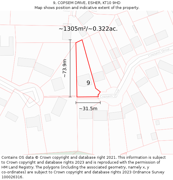 9, COPSEM DRIVE, ESHER, KT10 9HD: Plot and title map