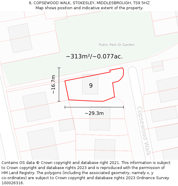 9, COPSEWOOD WALK, STOKESLEY, MIDDLESBROUGH, TS9 5HZ: Plot and title map