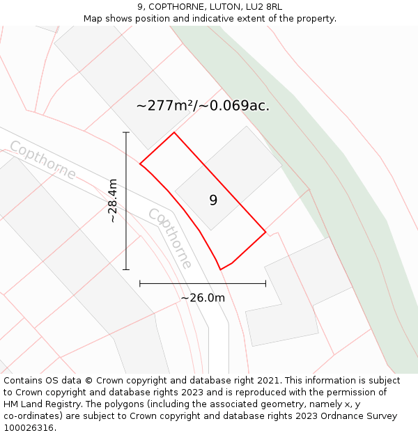 9, COPTHORNE, LUTON, LU2 8RL: Plot and title map