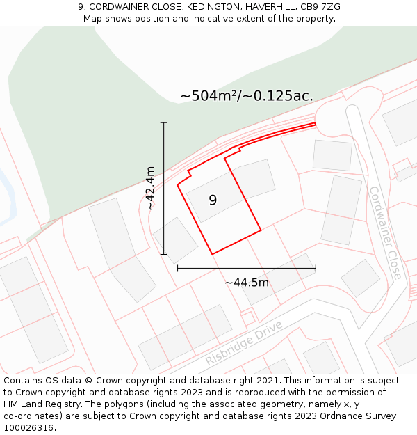 9, CORDWAINER CLOSE, KEDINGTON, HAVERHILL, CB9 7ZG: Plot and title map