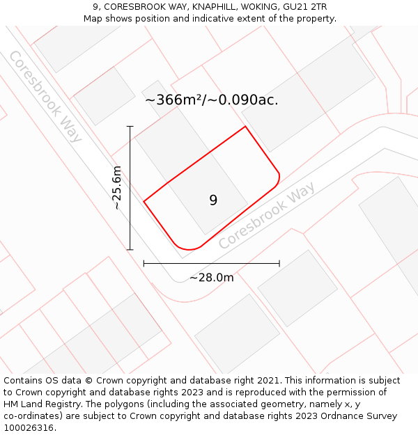 9, CORESBROOK WAY, KNAPHILL, WOKING, GU21 2TR: Plot and title map