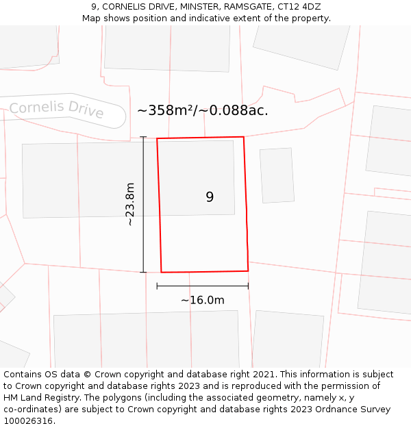 9, CORNELIS DRIVE, MINSTER, RAMSGATE, CT12 4DZ: Plot and title map