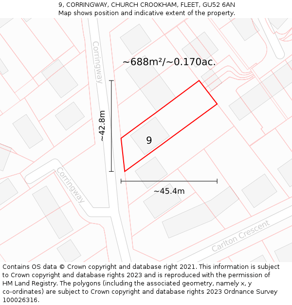 9, CORRINGWAY, CHURCH CROOKHAM, FLEET, GU52 6AN: Plot and title map