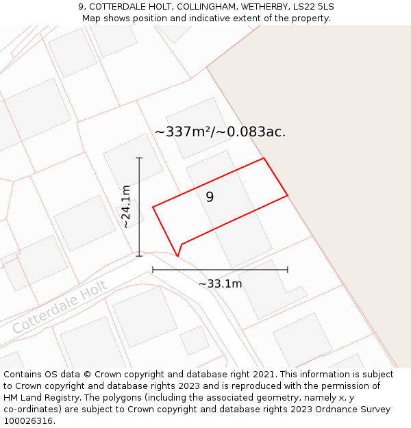 9, COTTERDALE HOLT, COLLINGHAM, WETHERBY, LS22 5LS: Plot and title map