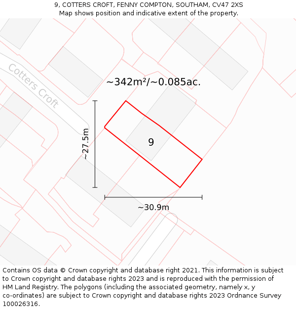9, COTTERS CROFT, FENNY COMPTON, SOUTHAM, CV47 2XS: Plot and title map