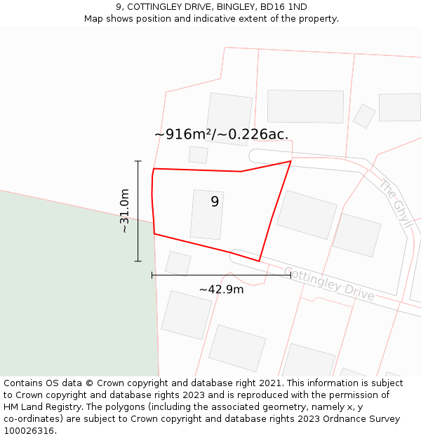 9, COTTINGLEY DRIVE, BINGLEY, BD16 1ND: Plot and title map