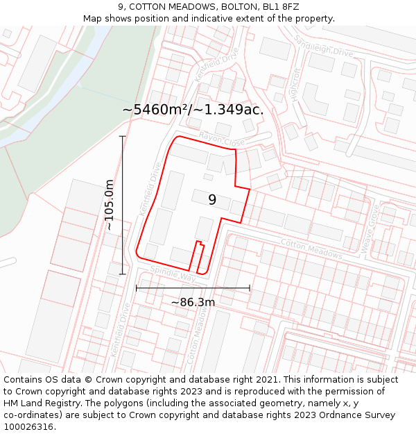 9, COTTON MEADOWS, BOLTON, BL1 8FZ: Plot and title map