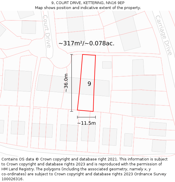 9, COURT DRIVE, KETTERING, NN16 9EP: Plot and title map