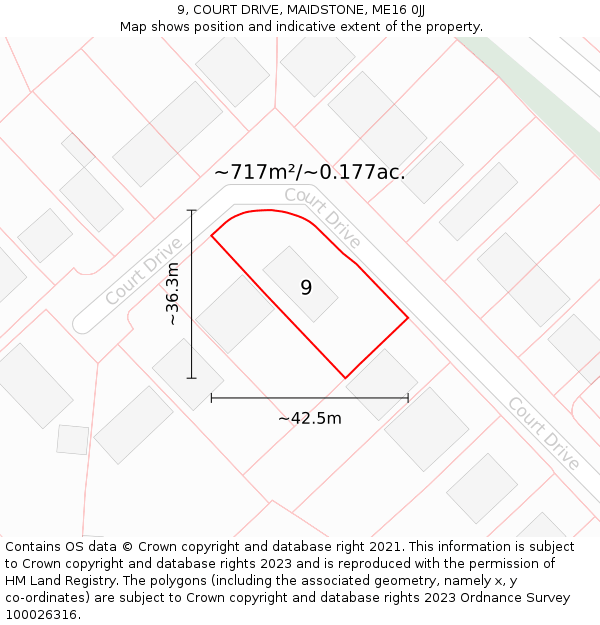 9, COURT DRIVE, MAIDSTONE, ME16 0JJ: Plot and title map
