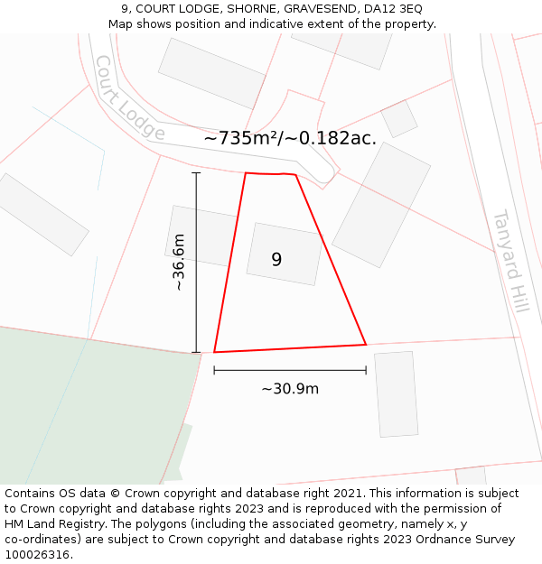 9, COURT LODGE, SHORNE, GRAVESEND, DA12 3EQ: Plot and title map