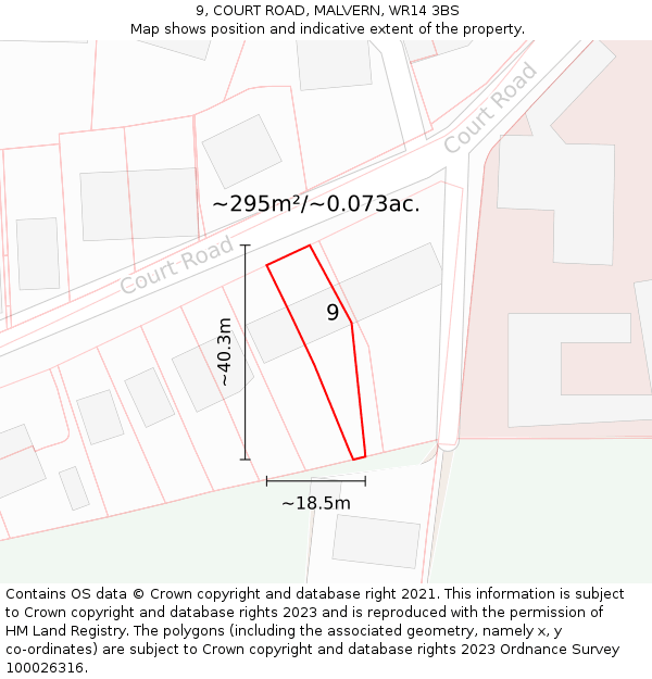 9, COURT ROAD, MALVERN, WR14 3BS: Plot and title map
