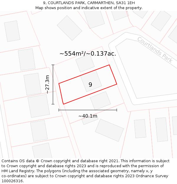 9, COURTLANDS PARK, CARMARTHEN, SA31 1EH: Plot and title map