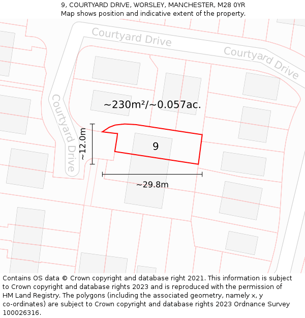 9, COURTYARD DRIVE, WORSLEY, MANCHESTER, M28 0YR: Plot and title map