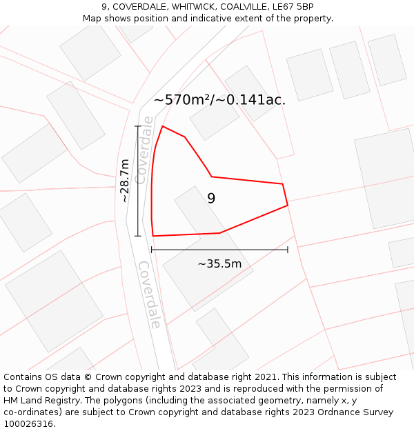 9, COVERDALE, WHITWICK, COALVILLE, LE67 5BP: Plot and title map