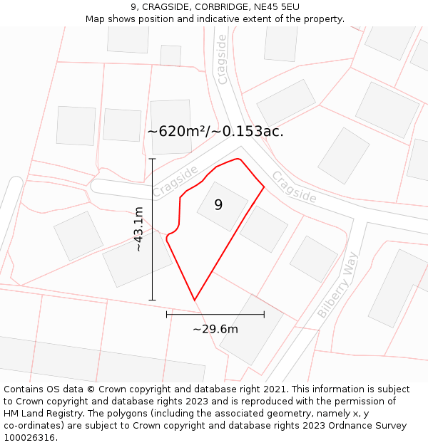 9, CRAGSIDE, CORBRIDGE, NE45 5EU: Plot and title map