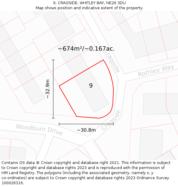 9, CRAGSIDE, WHITLEY BAY, NE26 3DU: Plot and title map