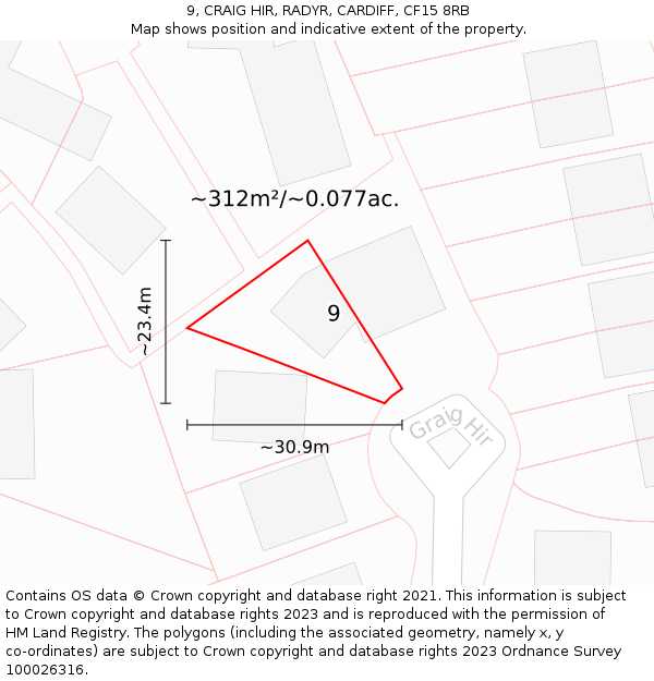 9, CRAIG HIR, RADYR, CARDIFF, CF15 8RB: Plot and title map