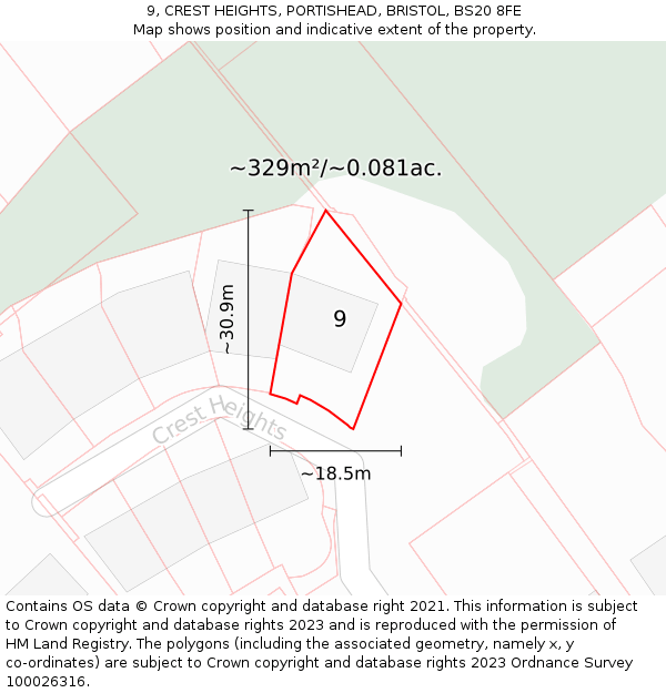 9, CREST HEIGHTS, PORTISHEAD, BRISTOL, BS20 8FE: Plot and title map