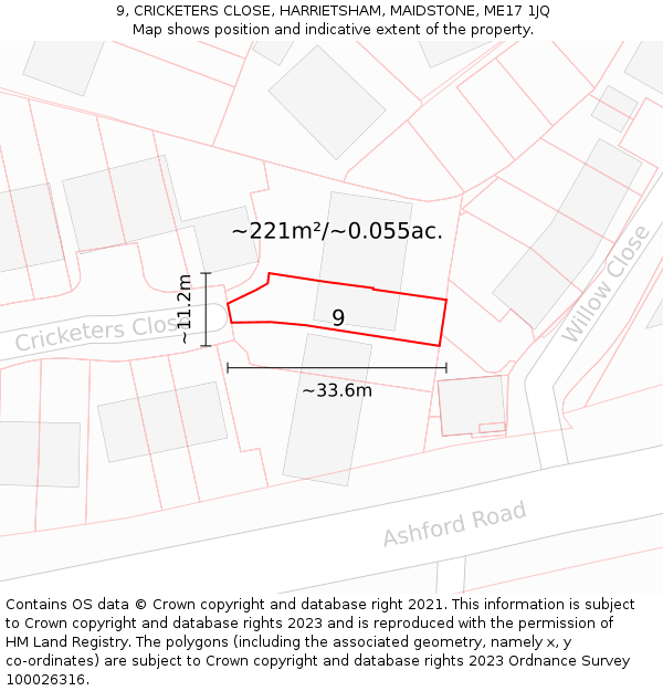 9, CRICKETERS CLOSE, HARRIETSHAM, MAIDSTONE, ME17 1JQ: Plot and title map