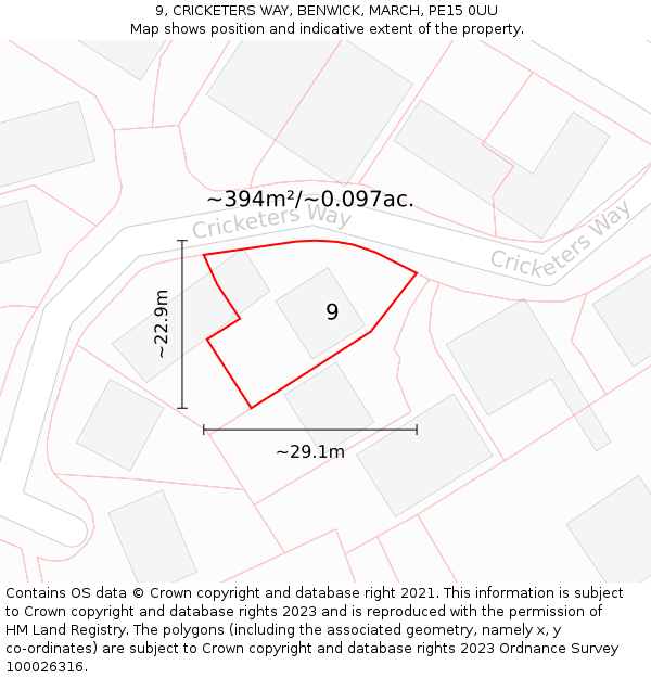 9, CRICKETERS WAY, BENWICK, MARCH, PE15 0UU: Plot and title map