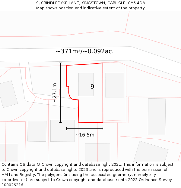 9, CRINDLEDYKE LANE, KINGSTOWN, CARLISLE, CA6 4DA: Plot and title map