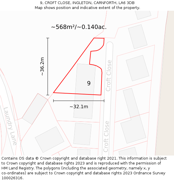 9, CROFT CLOSE, INGLETON, CARNFORTH, LA6 3DB: Plot and title map