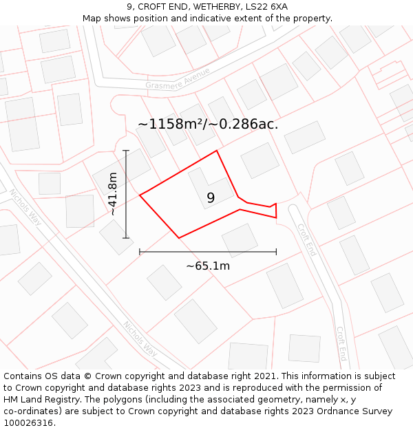 9, CROFT END, WETHERBY, LS22 6XA: Plot and title map