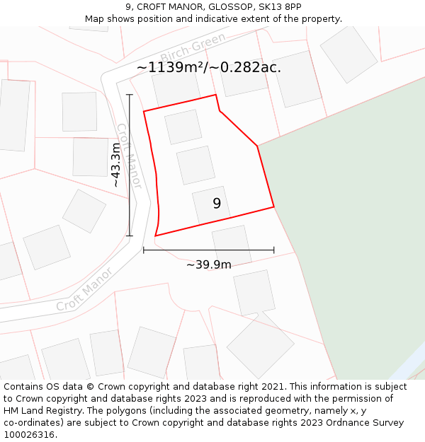 9, CROFT MANOR, GLOSSOP, SK13 8PP: Plot and title map