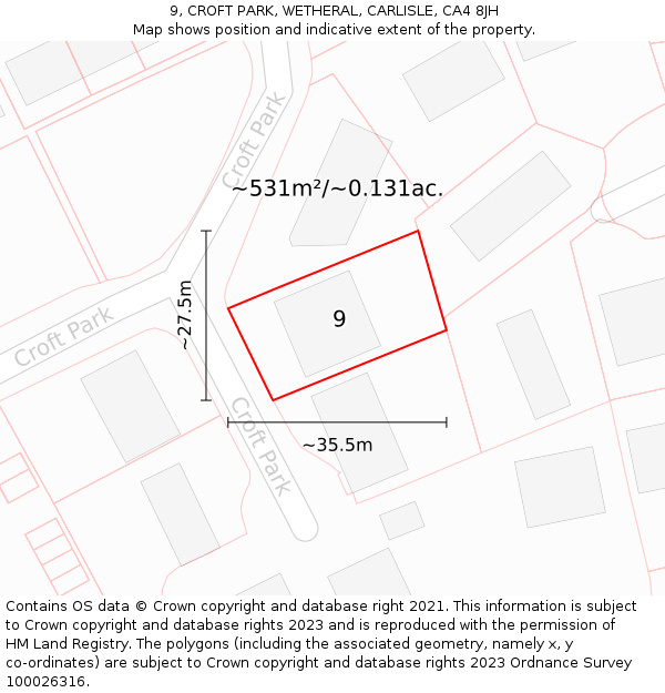 9, CROFT PARK, WETHERAL, CARLISLE, CA4 8JH: Plot and title map