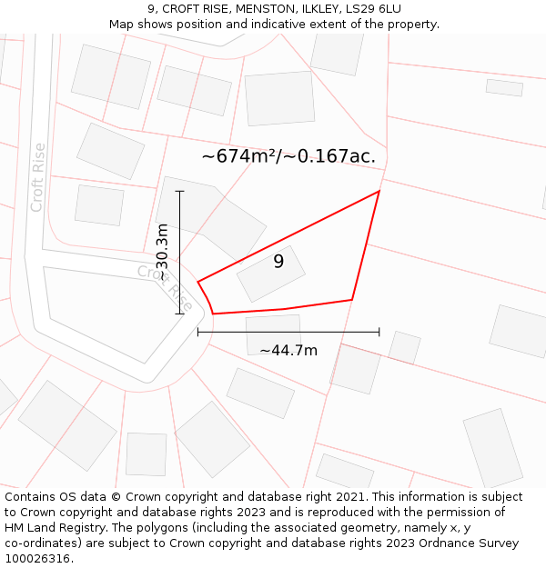 9, CROFT RISE, MENSTON, ILKLEY, LS29 6LU: Plot and title map