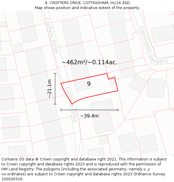 9, CROFTERS DRIVE, COTTINGHAM, HU16 4SD: Plot and title map