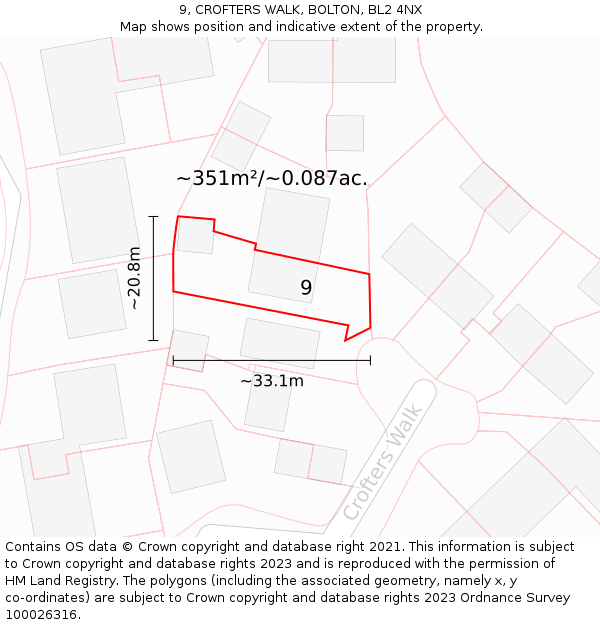 9, CROFTERS WALK, BOLTON, BL2 4NX: Plot and title map