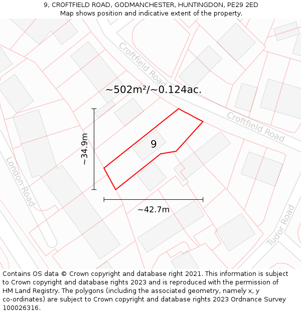 9, CROFTFIELD ROAD, GODMANCHESTER, HUNTINGDON, PE29 2ED: Plot and title map