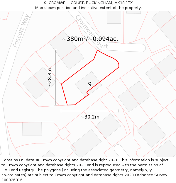 9, CROMWELL COURT, BUCKINGHAM, MK18 1TX: Plot and title map