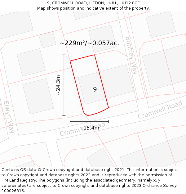 9, CROMWELL ROAD, HEDON, HULL, HU12 8GF: Plot and title map