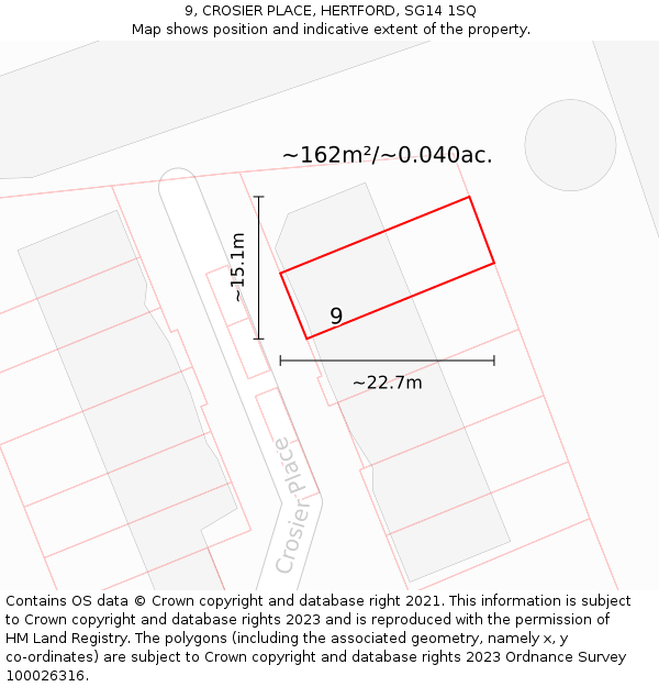 9, CROSIER PLACE, HERTFORD, SG14 1SQ: Plot and title map