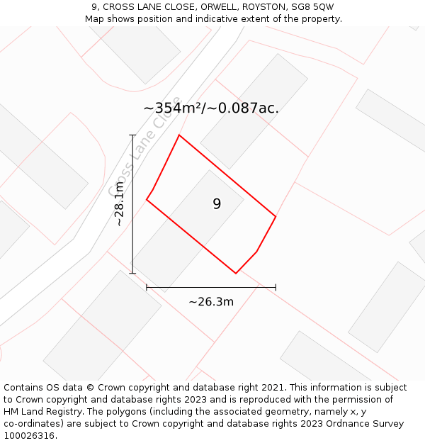 9, CROSS LANE CLOSE, ORWELL, ROYSTON, SG8 5QW: Plot and title map