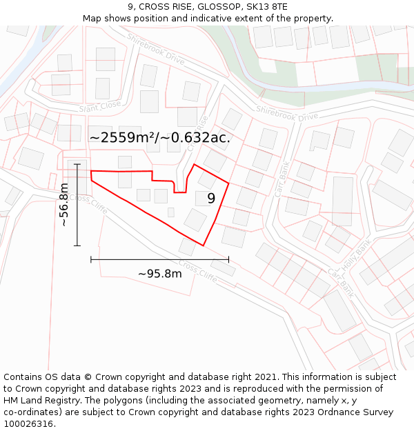 9, CROSS RISE, GLOSSOP, SK13 8TE: Plot and title map
