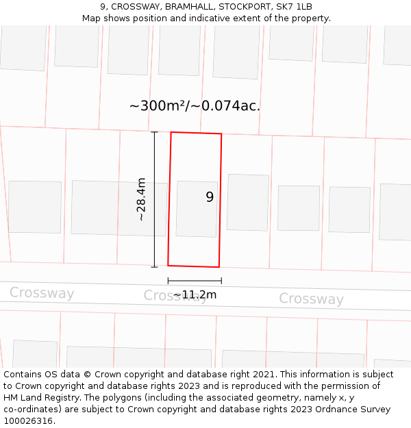 9, CROSSWAY, BRAMHALL, STOCKPORT, SK7 1LB: Plot and title map