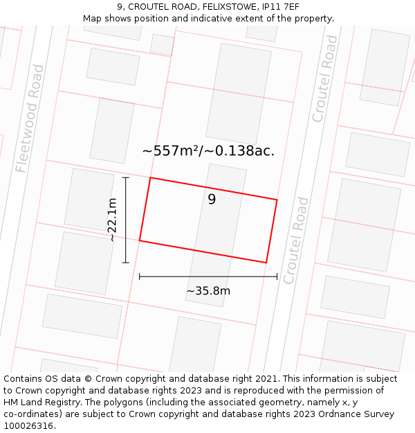 9, CROUTEL ROAD, FELIXSTOWE, IP11 7EF: Plot and title map