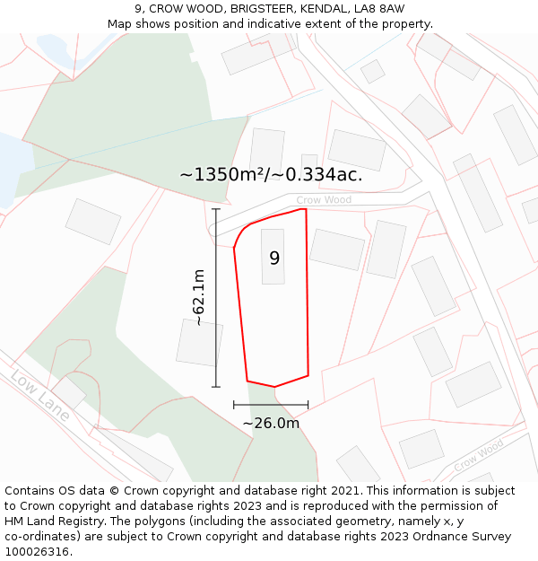 9, CROW WOOD, BRIGSTEER, KENDAL, LA8 8AW: Plot and title map