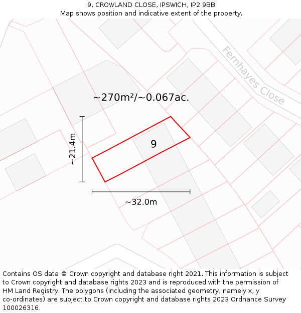 9, CROWLAND CLOSE, IPSWICH, IP2 9BB: Plot and title map