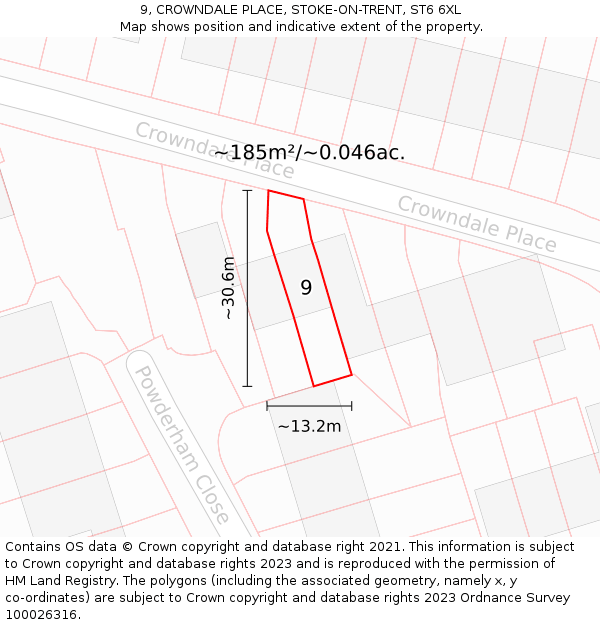 9, CROWNDALE PLACE, STOKE-ON-TRENT, ST6 6XL: Plot and title map