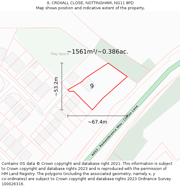 9, CROXALL CLOSE, NOTTINGHAM, NG11 8PD: Plot and title map