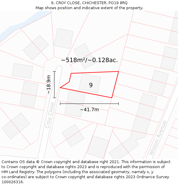 9, CROY CLOSE, CHICHESTER, PO19 8RQ: Plot and title map