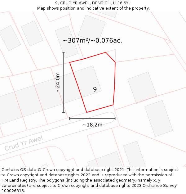 9, CRUD YR AWEL, DENBIGH, LL16 5YH: Plot and title map