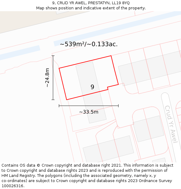 9, CRUD YR AWEL, PRESTATYN, LL19 8YQ: Plot and title map