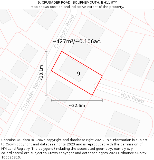 9, CRUSADER ROAD, BOURNEMOUTH, BH11 9TY: Plot and title map