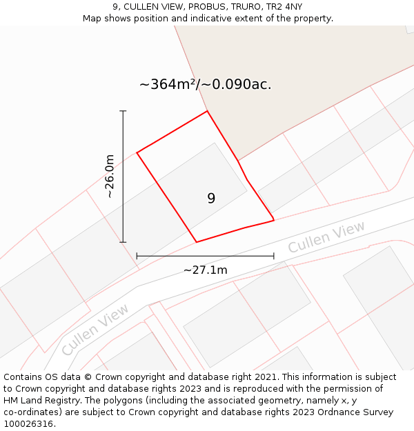 9, CULLEN VIEW, PROBUS, TRURO, TR2 4NY: Plot and title map