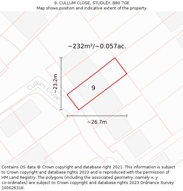 9, CULLUM CLOSE, STUDLEY, B80 7GE: Plot and title map